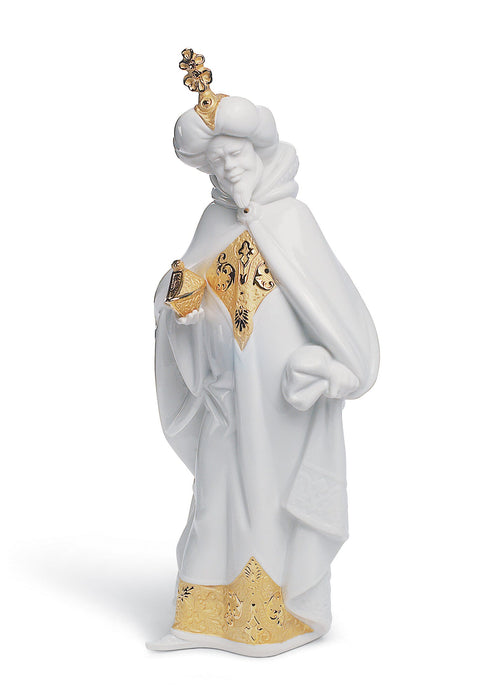 Figurina Natività re Baldassarre. Lustro oro