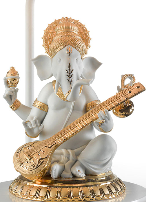 Lampada da tavolo Ganesha con veena. Lustro oro (CE)